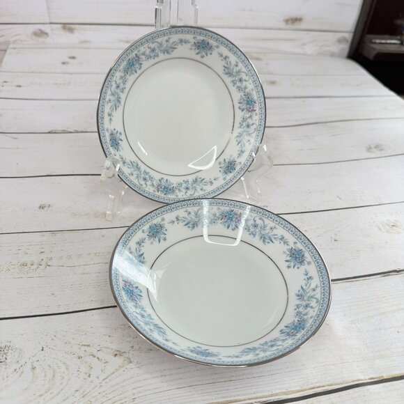 Noritake Fine China Blue Hill Soup Cereal Bowls Silver Trimmed Edge Lot of 2 - Picture 12 of 16